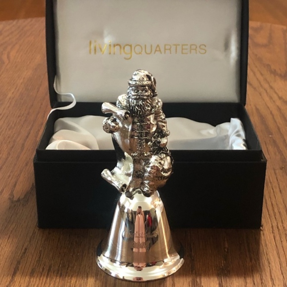Living Quarters Santa Bell 2008 Lacquered Silver Plate Christmas Holiday Decor